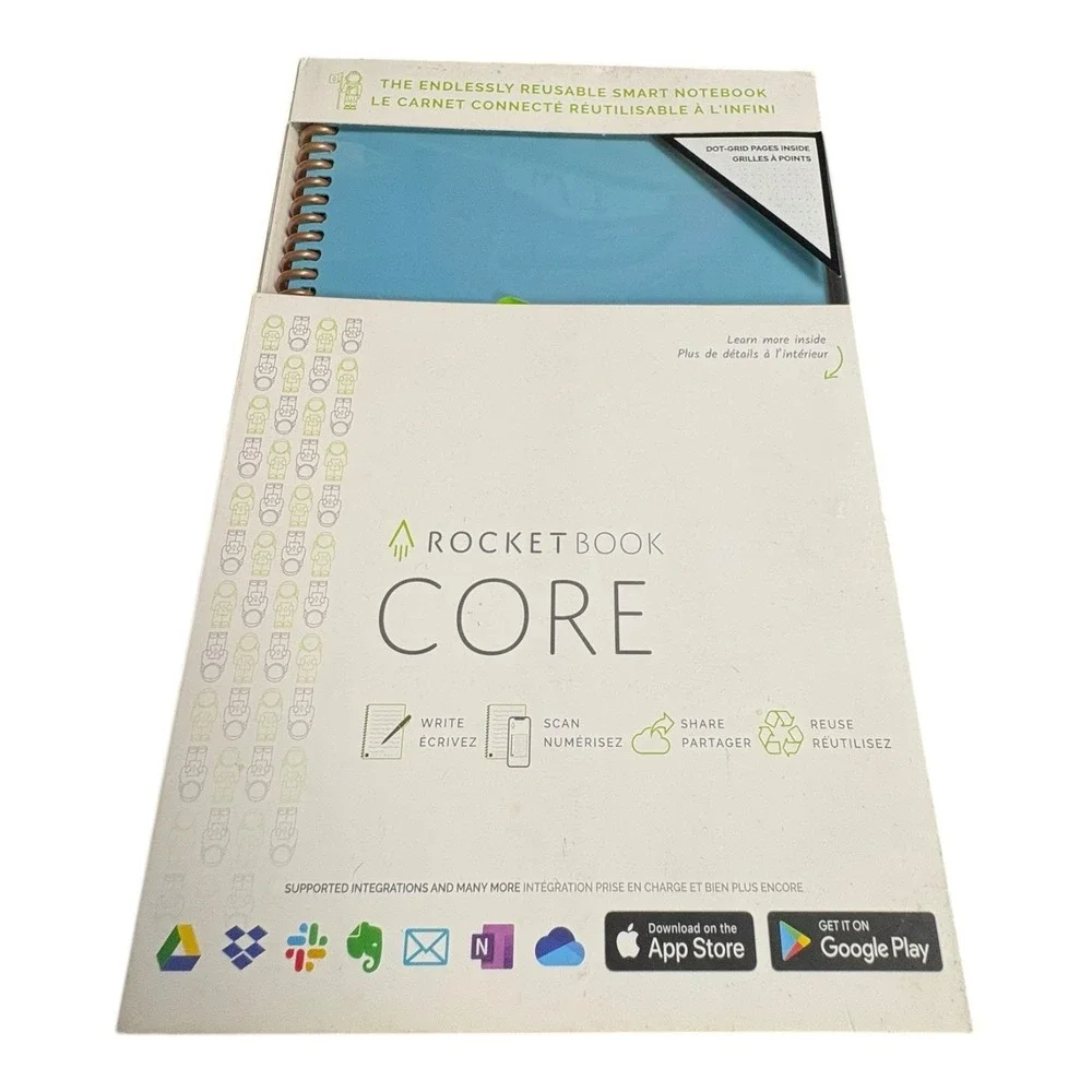 Rocketbook Core Reusable Smart Notebook Dot Grid Light Blue‎ w Box-new